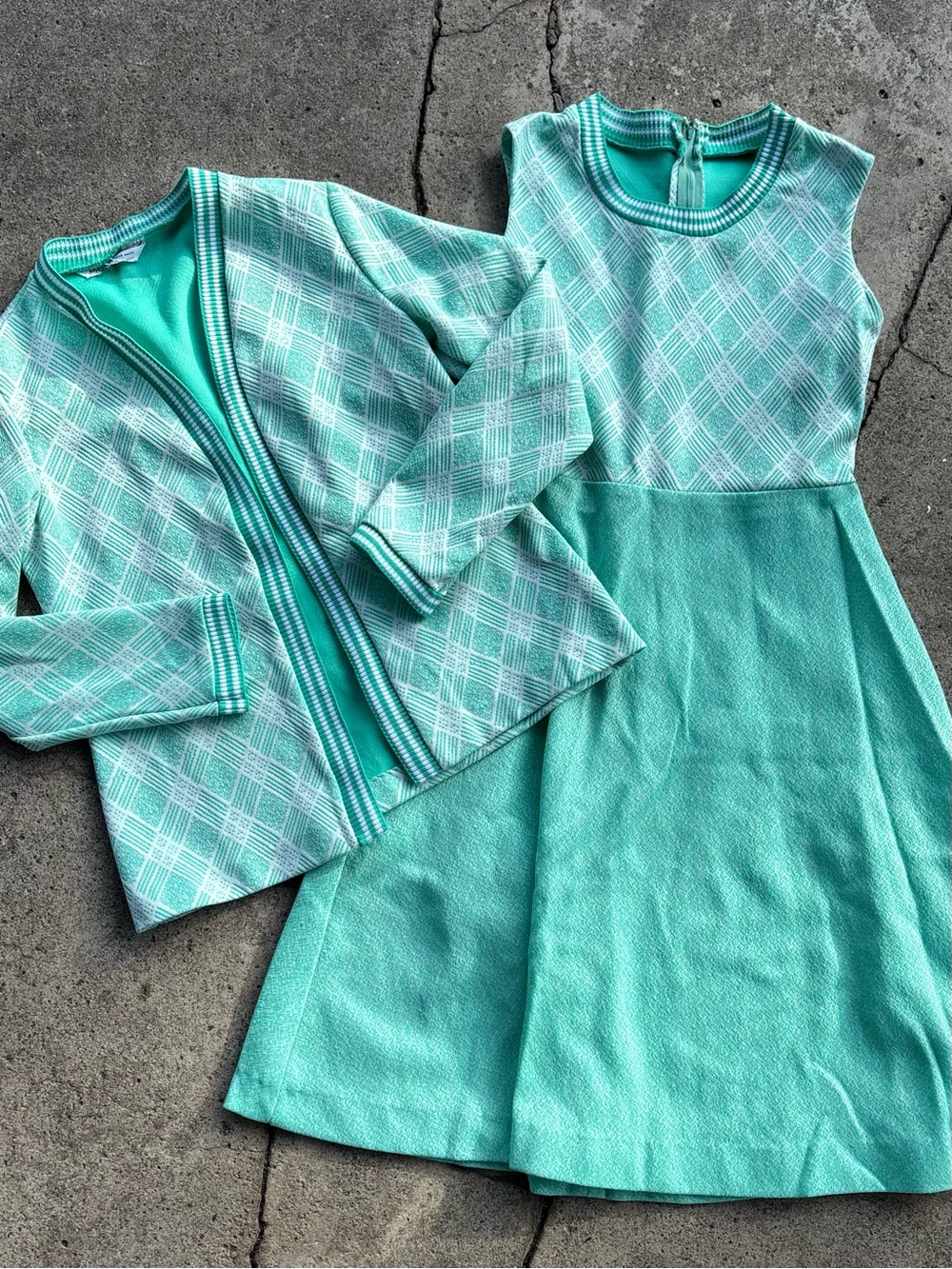 Vintage JCPenney Mint Green Plaid Midi Dress with Matching Jacket Size S